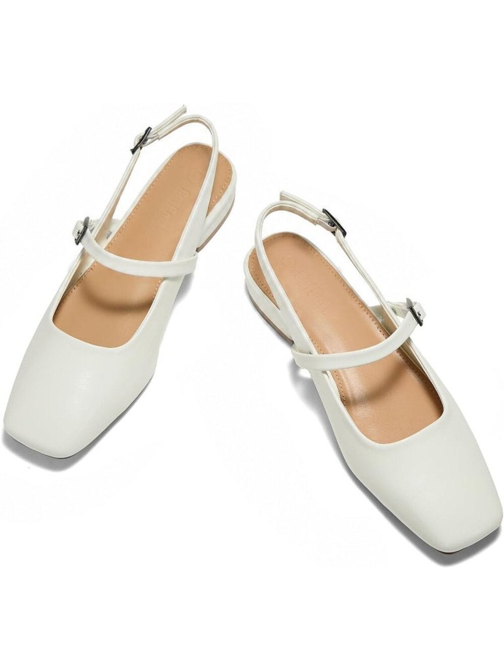 Women's White Slingback Lambskin Insole Square Toe Mules Slip On Flats Shoes